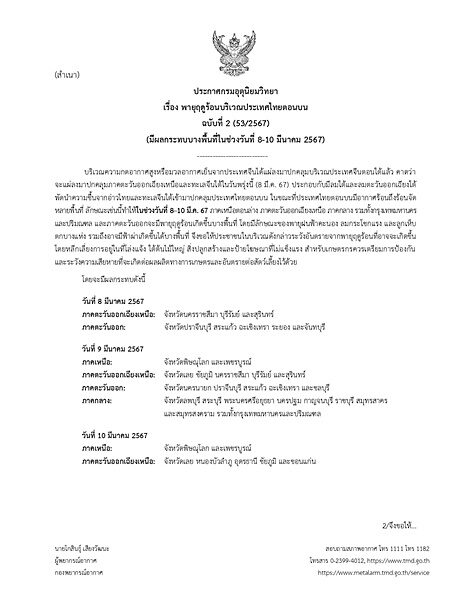 กรมอุตุฯ ประกาศฉบับที่ 2 เตือน พายุฤดูร้อน กระหน่ำไทยตอนบน เผยพื้นที่ได้รับผลกระทบ ฝนถล่มหนัก ลมกระโชกแรง ลูกเห็บตก