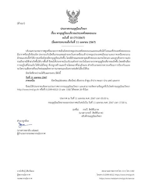 กรมอุตุฯ ประกาศฉบับที่ 10 เผยพื้นที่ที่ได้รับผลกระทบ พายุฤดูร้อน ถล่มไทยตอนบน ฝนฟ้าคะนอง ลมกระโชกแรง ลูกเห็บตก