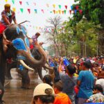 สงกรานต์กรุงเก่าสุดคึกคัก นักท่องเที่ยวเล่นสาดน้ำกับช้าง คลายร้อนอุณหภูมิสูง 41 องศาได้ดี