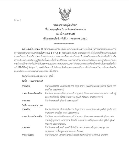 กรมอุตุฯ ประกาศฉบับที่ 2 เตือน พายุฤดูร้อนกระหน่ำ ฝนถล่มหนัก 3-7 พ.ค.นี้ เผย จังหวัดไหนโดนบ้าง ลูกเห็บตก