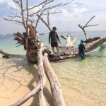 นักท่องเที่ยว แห่เซลฟี่ขอนไม้ยักษ์รูปร่างสวยแปลกตา สัญลักษณ์เด่น ริมหาดเกาะกระดาน  