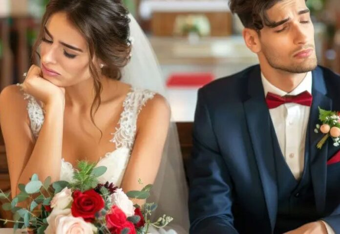 A groom and bride exchanging ​rings