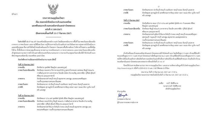 กรมอุตุนิยมวิทยา ประกาศเตือนฉบับที่ 8 ประเทศไทยฝนตกหนักถึงหนักมาก มีผลกระทบถึง 17 ก.ย.นี้