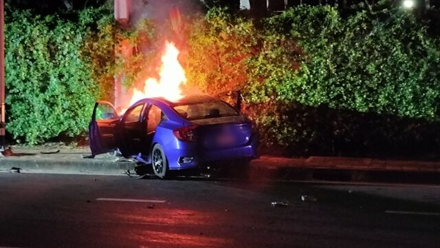 Bangkok car crash: Honda Civic bursts into flames, passengers escape | News by Thaiger