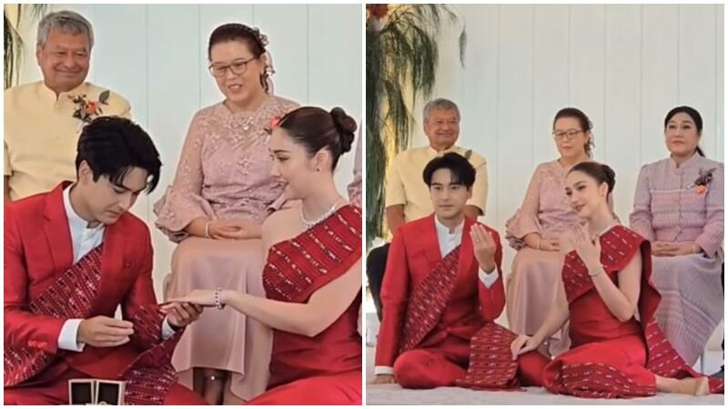 อ๊อฟ-ฮาน่า เข้าประตูวิวาห์ตามประเพณีอีสาน ในชุดภูไทสีแดง เรียบง่ายและอบอุ่น
