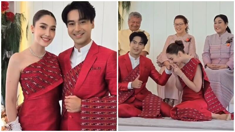อ๊อฟ-ฮาน่า เข้าประตูวิวาห์ตามประเพณีอีสาน ในชุดภูไทสีแดง เรียบง่ายและอบอุ่น