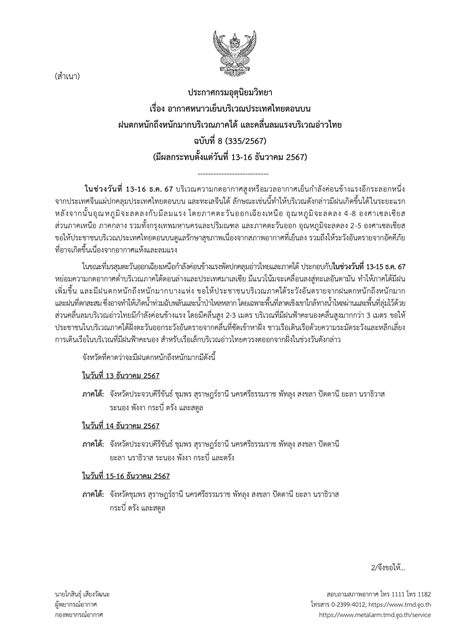 กรมอุตุฯ ประกาศฉบับที่ 8 เตือน อากาศหนาวเย็น อุณหภูมิลดฮวบ 8 องศา ลมแรง เปิดชื่อจังหวัดภาคใต้ ฝนตกหนักถึงหนักมาก น้ำท่วมฉับพลันและน้ำป่าไหลหลาก