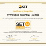 TTW ได้รับการประเมิน หุ้นยั่งยืน "SET ESG Ratings" ประจำปี 2567 