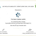 TTW รับรางวัลเกียรติคุณ Sustainability Disclosure Award 2024 ต่อเนื่องปีที่ 6
