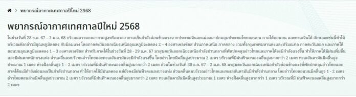 กรมอุตุนิยมวิทยา พยากรณ์อากาศเทศกาลปีใหม่ 2568 อุณหภูมิลด 4 องศา ฝนถล่มหนัก 