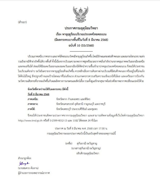 กรมอุตุนิยมวิทยา เตือนฉบับสุดท้าย พายุฤดูร้อน 