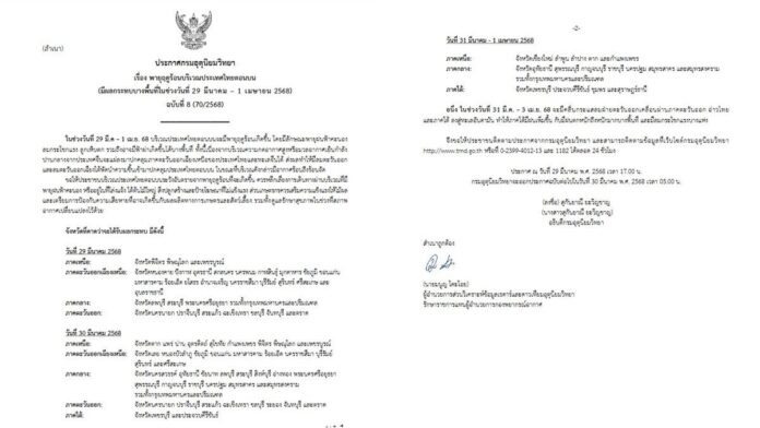 กรมอุตุนิยมวิทยา เตือนฉบับ 8 พายุฤดูร้อนถล่ม พรุ่งนี้ฝนหนักมาแล้ว เปิดชื่อ 47 จังหวัด โดนเต็มๆ 