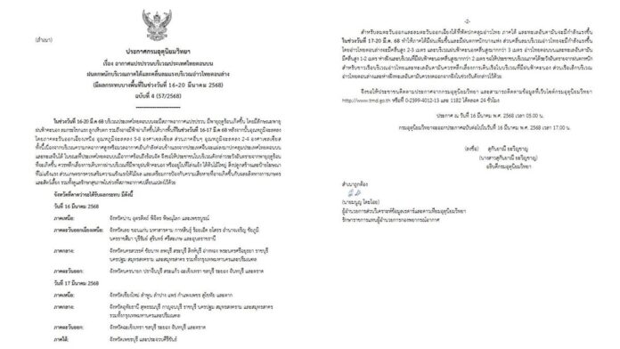 กรมอุตุนิยมวิทยา ประกาศเตือนฉบับที่ 4 ฝนหนัก อากาศแปรปรวน อุณหภูมิลดฮวบ 8 องศา