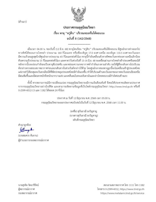 กรมอุตุนิยมวิทยา เตือนฉบับที่ 8 พายุโซนร้อน “หวู่ติบ” อีสานฝนหนัก