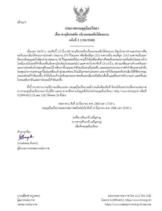 กรมอุตุนิยมวิทยา ประกาศเตือน พายุดีเปรสชัน พรุ่งนี้ฝนถล่ม 57 จังหวัด