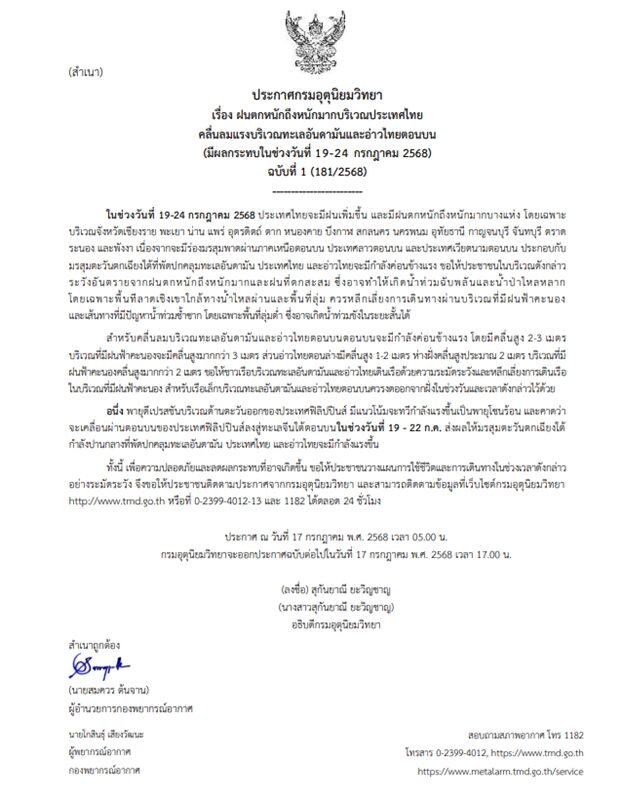 กรมอุตุฯ ประกาศฉบับที่ 1 เตือน ฝนตกหนักถึงหนักมาก เปิดชื่อ 16 จังหวัดโดนเต็ม ๆ มรสุมกระหน่ำ ฝนเพิ่มขึ้น ระวังอันตราย น้ำท่วมฉับพลัน น้ำป่าไหลหลาก