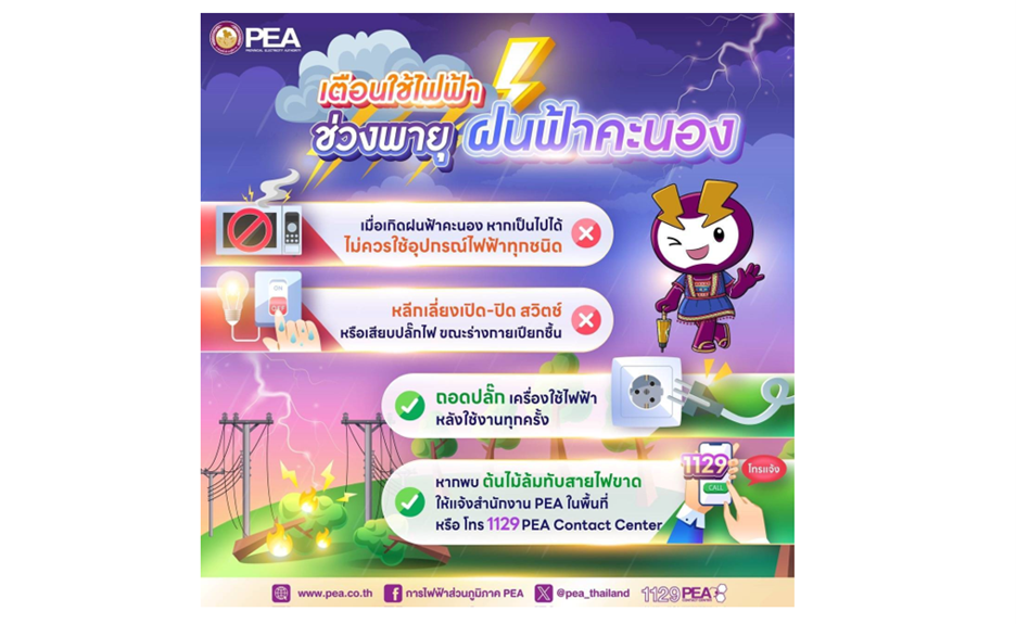 .⚡️PEA เตือนภัยจากการใช้ไฟฟ้ากรณีเกิดพายุฝน⛈️.