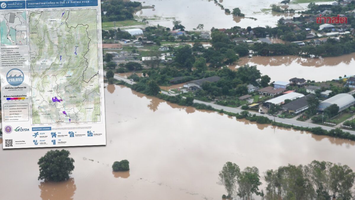 .GISTDA เผยภาพดาวเทียม 6 จังหวัดภาคเหนือ น้ำท่วมขังกว่า 2 แสนไร่.