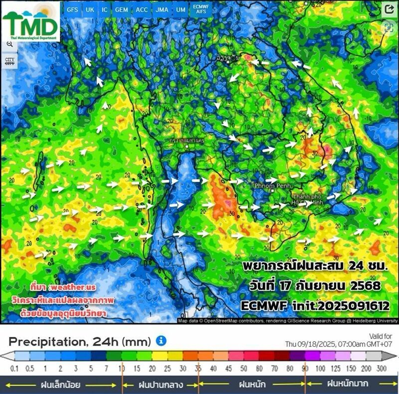กรมอุตุฯ พยากรณ์ฝนสะสม 15 วันข้างหน้า เตือน มรสุมกำลังแรงขึ้น ฝนตกเพิ่มขึ้น ตกหนักหลายพื้นที่ เผย ปลายเดือนเตรียมรับมือพายุ ช่วงไหนต้องระวังน้ำท่วมฉับพลัน