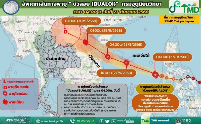 กรมอุตุนิยมวิทยา เตือนฉบับ 2 พายุโซนร้อนบัวลอย เปิดชื่อจังหวัดโดนเต็มๆ วันนี้ 2 ภาค-กทม. 80%