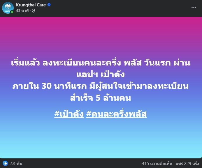 ประชาชนผู้มีสิทธิแห่ ลงทะเบียนคนละครึ่งพลัส 30 นาทีแรก สำเร็จแล้ว 5 ล้านคน หลังเปิดให้ลงทะเบียนเป็นวันแรกตั้งแต่เวลา 06.00 น.