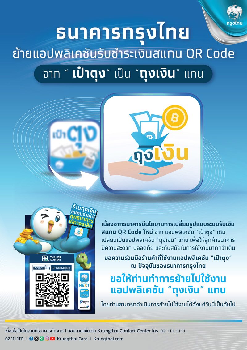 ธนาคารกรุงไทย ประกาศยุติให้บริการแอปพลิเคชัน