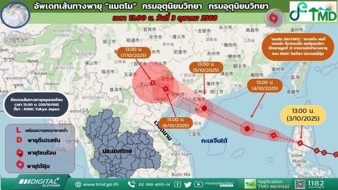 กรมอุตุนิยมวิทยา เผยสถานการณ์ พายุโซนร้อนกำลังแรง “แมตโม”