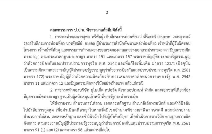 ปปช. ชี้มูล 2 อดีตอธิบดี ก.ท่องเที่ยวฯ ทุจริตจัดซื้อเครื่องออกกำลังกาย