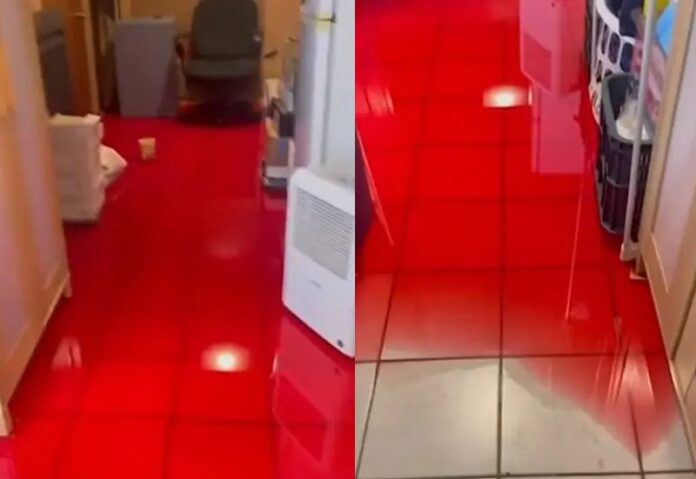 สภาพบ้านหลังหนึ่งหลังบริษัทส่งน้ำมันให้ผิดหลัง จนท่วมบริเวณชั้นใต้ดิน