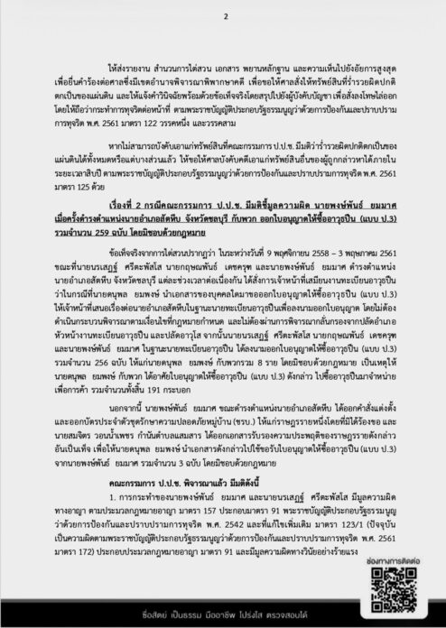 ปปช. ชี้มูล "พงษ์พันธ์" อดีตนายอำเภอสัตหีบ กับพวก ทุจริตออกใบอนุญาตให้ซื้ออาวุธปืน 259 ฉบับ