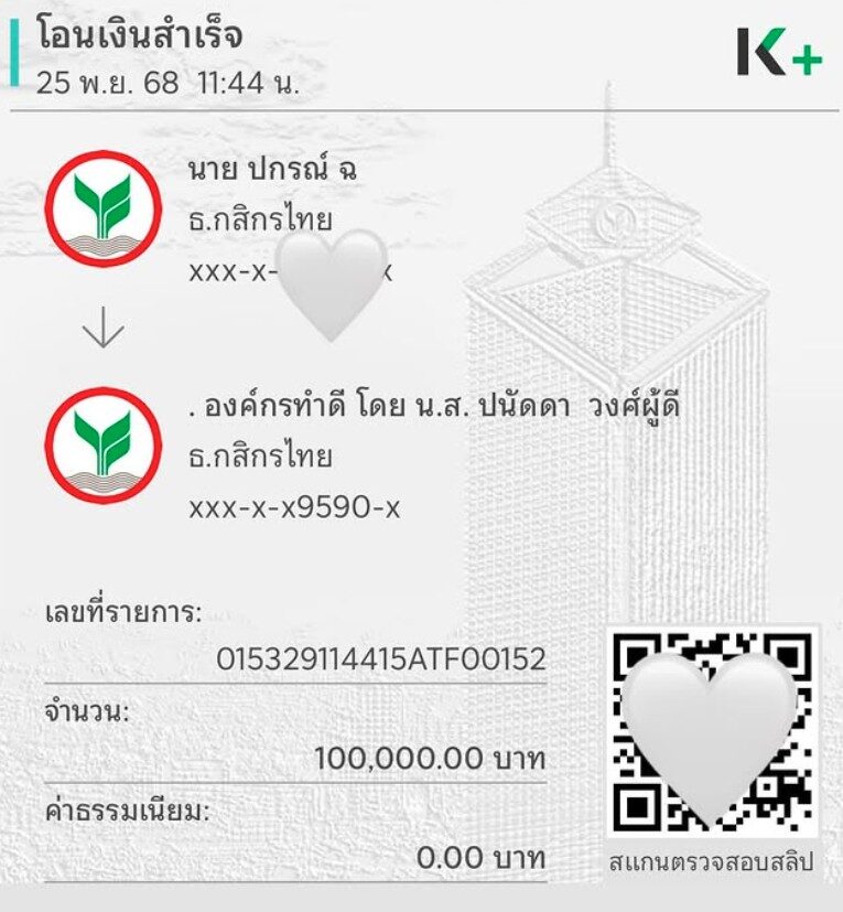 บอย ปกรณ์ ร่วมบริจาคเงิน 1 แสนบาท ให้มูลนิธิองค์กรทำดี