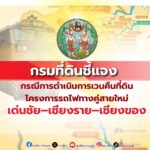 กรมที่ดิน ชี้แจง เวนคืนที่ดิน โครงการรถไฟทางคู่สายใหม่ เด่นชัย-เชียงราย-เชียงของ
