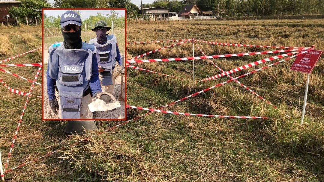 .เร่งกวาดล้าง ทุ่นระเบิด บ้านหนองหญ้าแก้ว EOD พบหลุม BM21-ลูกระเบิด ยังไม่ทำงาน 6 จุด.