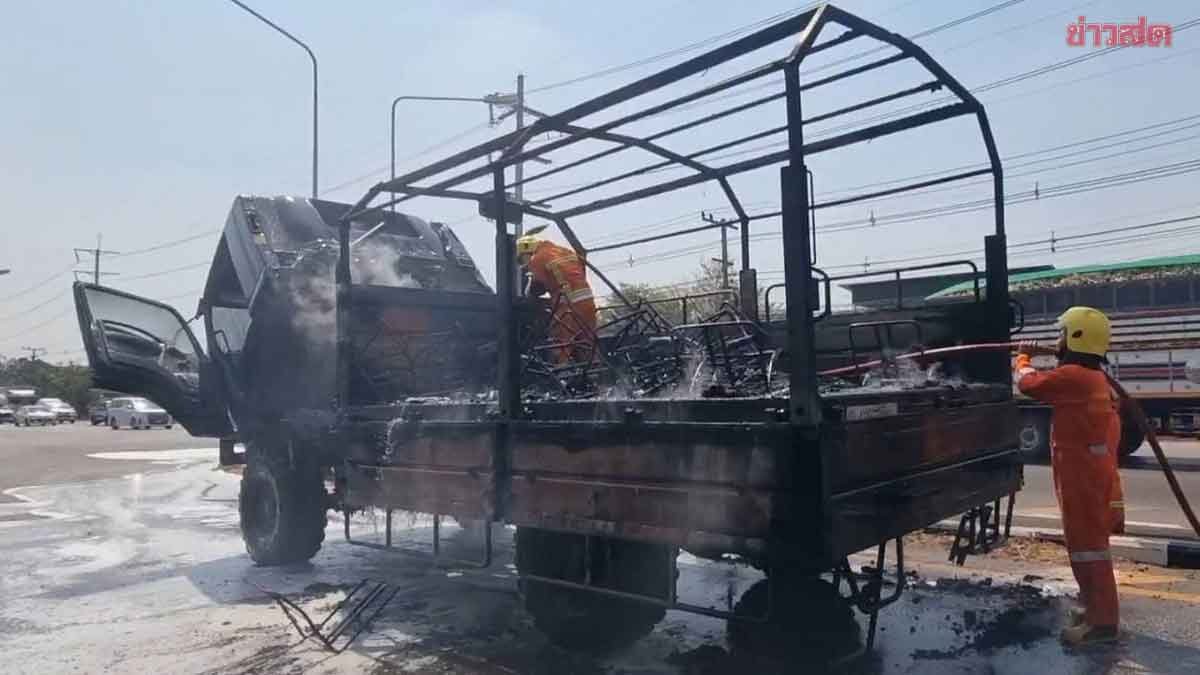 Military Vehicle Catches Fire After Trailing Vehicle Alerts Driver