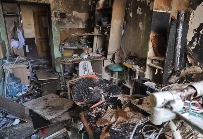 ภาพห้องผู้ป่วยที่ได้รับความเสียหายหลังโดรนรัสเซียโจมตีโรงพยาบาลคลอดบุตรในเมืองซาโปริชเชีย ประเทศยูเครน เมื่อวันอาทิตย์ที่ 1 กุมภาพันธ์ 2569