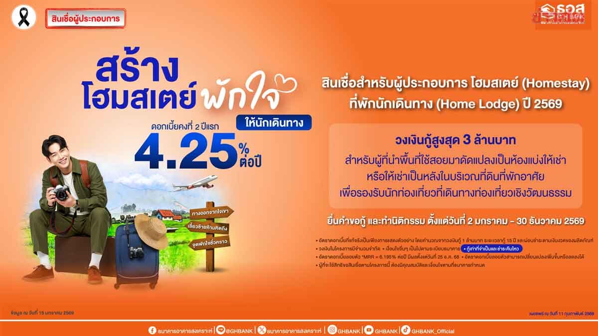 Government Housing Bank Supports Homestay Loans Up to 3 Million Baht to Drive Tourism Income to Communities