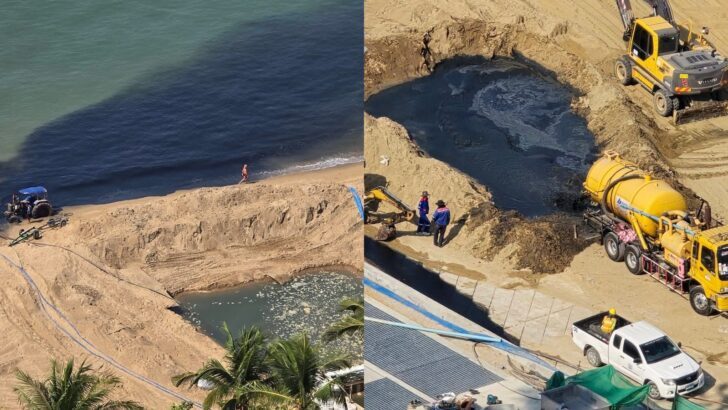 Jomtien Beach Seawater Turns Black After Wastewater Discharge