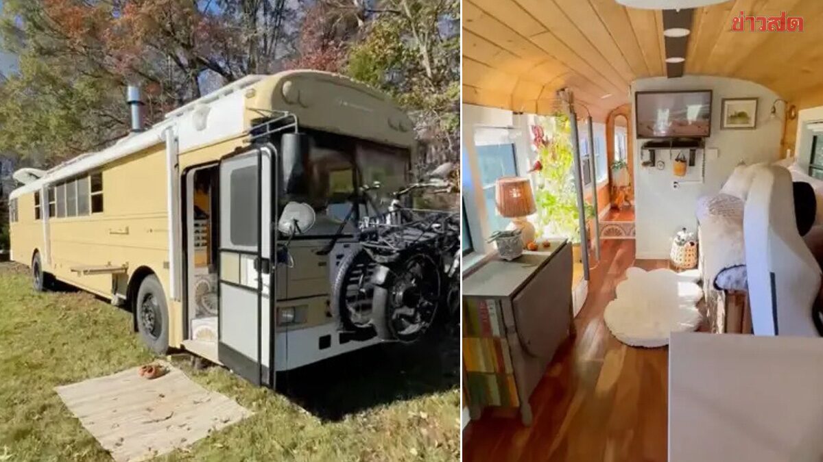 Thrifty Couple Buys Second-Hand Bus for 160,000 Baht, Transforms It into Dream Mobile Beach Home