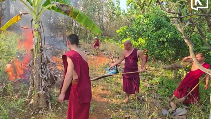 Monks battle wildfire as hotspots surge across Thailand