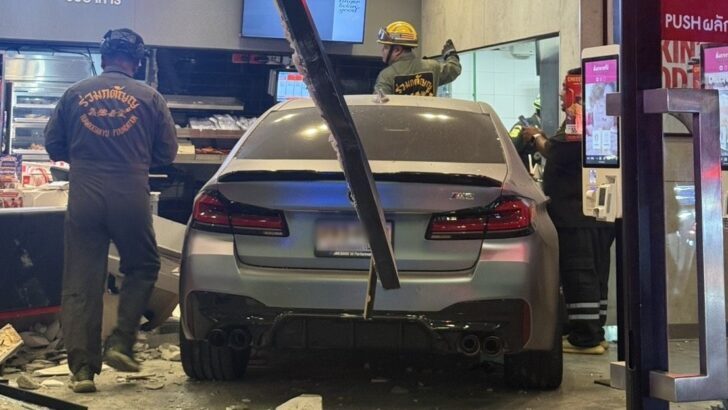 BMW crashes into KFC, injuring 12 people