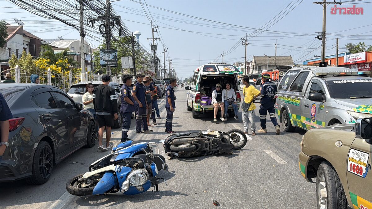 หนุ่มใหญ่ขี่จยย.ซื้อกับข้าวแถวบ้าน ถูกมอเตอร์ไซค์ชนประสานงา คอหักเสียชีวิตคาที่