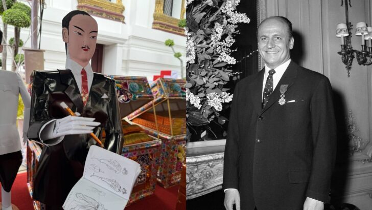 Pierre Balmain figure included in Royal Gongtek tribute to Queen Mother