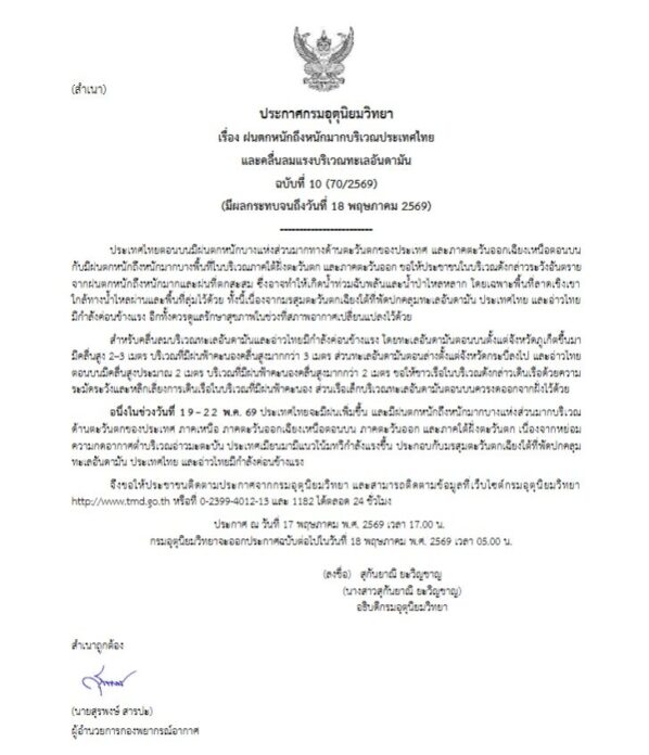 เตือน ฝนตกหนักถึงหนักมาก ฉบับที่ 10