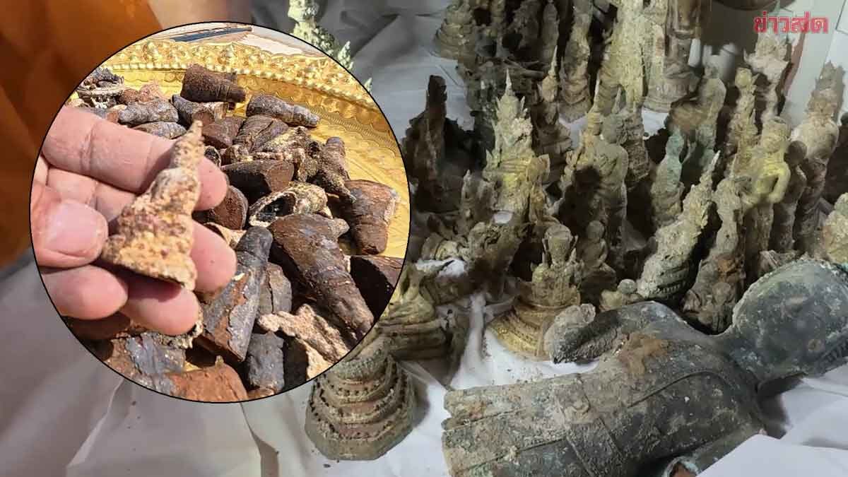 เจดีย์เก่าแตกร้าว เจอพระโบราณเพียบ ซ่อน 4 ห้องใต้ฐาน คาดอายุเกิน 100 ปี
