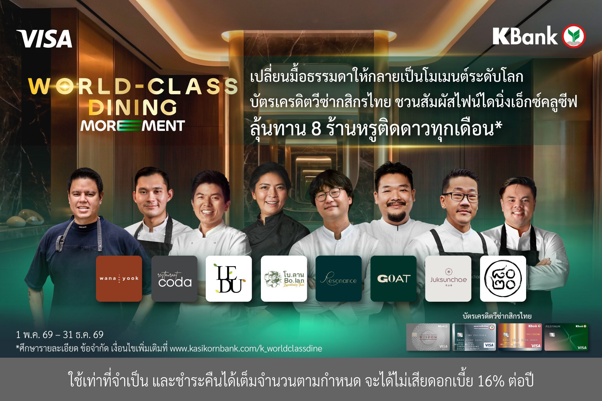 กสิกรไทยจับมือวีซ่า ชวนสัมผัสไฟน์ไดนิ่งเอ็กซ์คลูซีฟ กับ “World-Class Dining MOREMENT*”