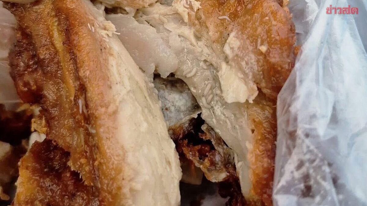 สาวไปซื้อ ไก่ทอด ตลาดนัด เปิดออกมาอ้วกแทบพุ่ง ไต่ยั้วเยี้ยเลย