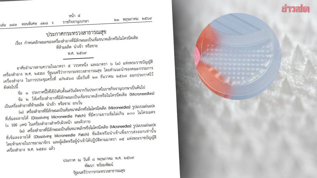ราชกิจจานุเบกษา ประกาศคุม ​ไมโครนีดเดิล เข็มขนาดเล็กสุดฮิตดูแลผิว