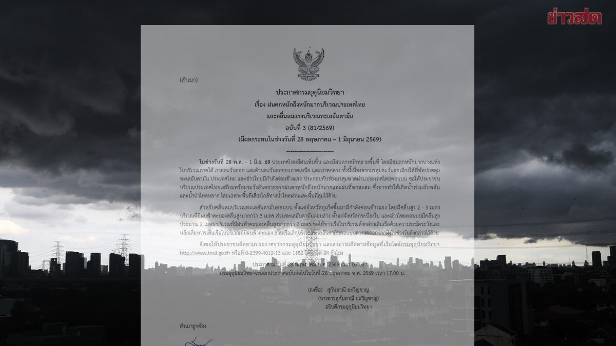 กรมอุตุนิยมวิทยา เตือนฉบับที่ 3 ฝนตกหนักมาก เริ่มถล่มวันนี้ เปิดชื่อจังหวัดไหนบ้างโดนเต็มๆ