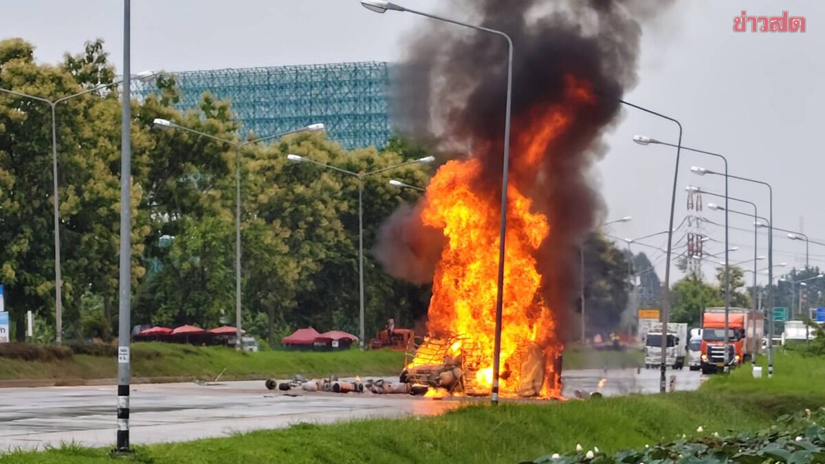 Gas Truck Overturns, Catches Fire on Chiang Mai Highway
