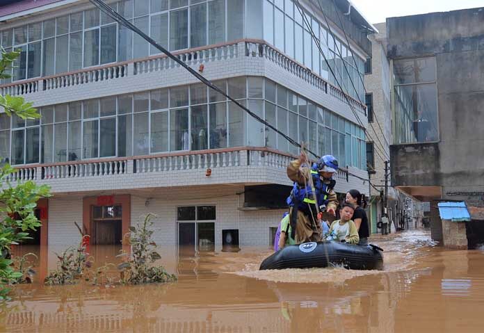 ภาพถ่ายแสดงน้ำท่วมบางส่วนของอำเภอซุยฉวน มณฑลเจียงซี ทางตะวันออกของจีน